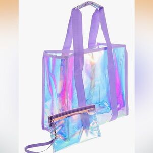 Holographic Iridescent Tote Bag with Pouch 039